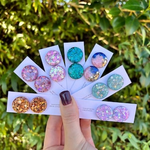 XL Glitter Studs  | RESIN EARRING | Handmade Statement Stud Earrings