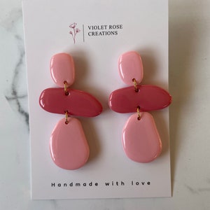 Pink Pebble Dangles | POLYMER CLAY EARRING | Handmade Statement Dangle Earrings