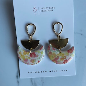 Gold Floral Dangles | POLYMER CLAY EARRING | Handmade Statement Dangle Earrings