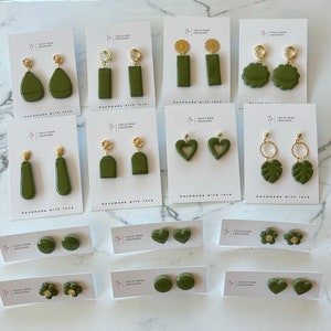 Khaki & Gold Earrings Collection| POLYMER CLAY EARRING | Handmade Statement Dangle Earrings