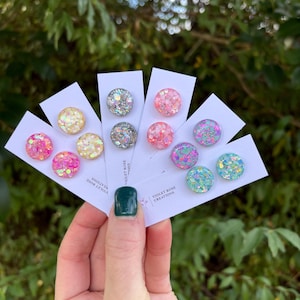 Medium Glitter Studs  | RESIN EARRING | Handmade Statement Stud Earrings