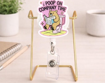 Retractable Badge Reel | Funny Sarcastic Bear Toilet Holder | Nurse Healthcare Acrylic Clip
