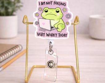 Sarcastic Frog Badge Reel | Funny Worky Day ID Holder Clip
