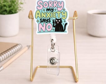 Retractable Badge Reel | Sarcastic Cat Anxiety Holder | Nurse Teacher ID Clip
