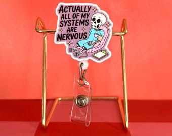 Retractable Badge Reel with Sarcastic Skeleton Graphic | Nurse Healthcare ID Holder