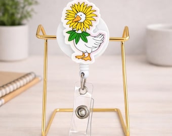 Retractable Badge Reel with Duck Flower Design | Nurse, Teacher ID Holder