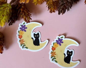 Cat & Moon Sticker | Halloween Waterproof Vinyl Sticker