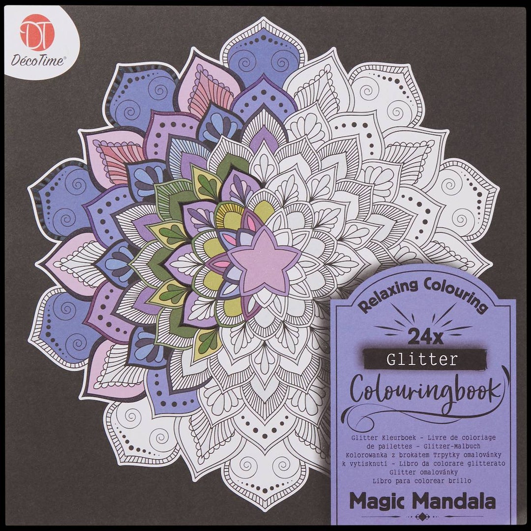 Decotime Glitzer Coloring Book Mandala 24 Sheets Glitter Etsy