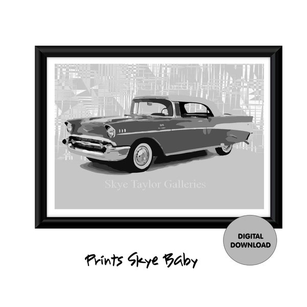 A 57 Chevy Bel Aire - Vintage 50s Car Print - Classic Car enthusiast Gift - Garage- Office - Auto Repair - Car Collector -Prints Skye Baby