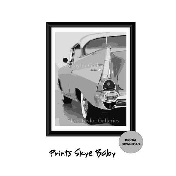 A 57 Chevy Bel Aire - Vintage 50s Car Print - Classic Car enthusiast Gift - Garage- Office - Auto Repair - Car Collector -Prints Skye Baby