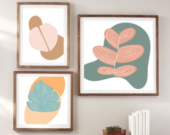3er Set Boho Botanische Wandkunst Drucke | Minimalistische Wohnkultur | Digitaler Sofort Download Druck