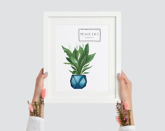 Stampa artistica botanica da parete / Stampa della pianta di Spatifillo / Decorazione minimalista verde / Download immediato