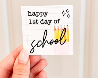 Back to School PRINTABLE gift tag, Happy 1st Day of School Teacher Gift Tag, Back to School Gift Tag, Watercolor Pencil, First Day Printable