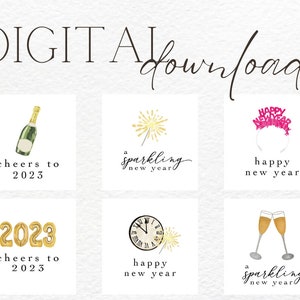 Nouvel An Aquarelle Numérique Télécharger Autocollants Numériques Télécharger Nouvel An Étiquettes cadeaux 2023 Nouvel An Aquarelle Illustration Étiquette cadeau / Autocollant