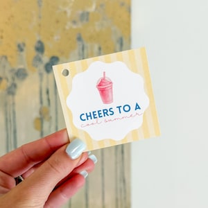 Etiqueta de regalo imprimible "Salud por un verano fresco" / Etiqueta de verano de granizado rosa / Regalo de fin de año para el aula / Recuerdo de fiesta para el aula / Descarga instantánea