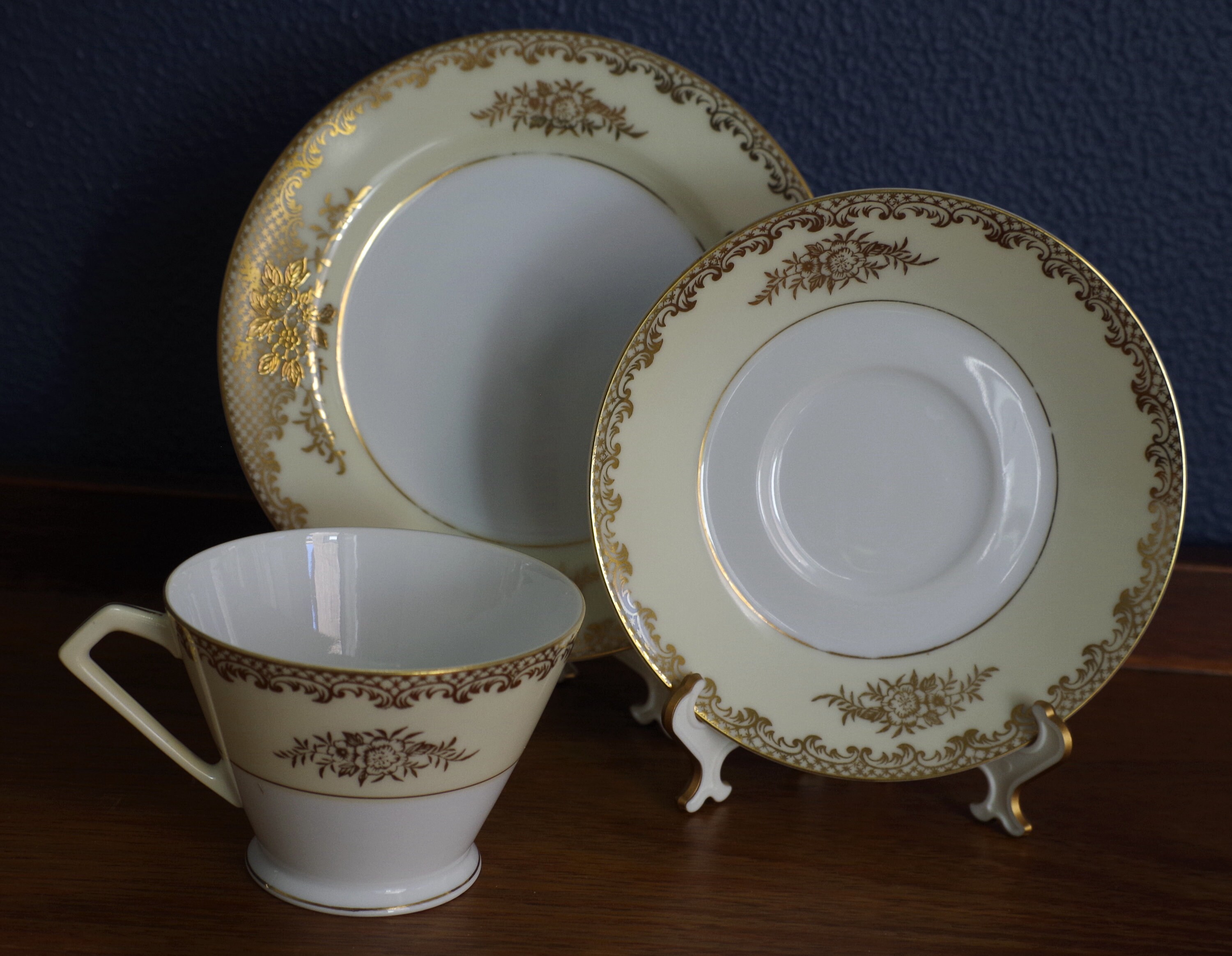 Antique Noritake Tea Set in Gold Encrustation Floral and Lattice
