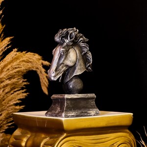 Hand-painted Black Silver Horse Head Statue for Horse Lovers, Horse Sculptures, Office Desk Accessories, Animal Statue