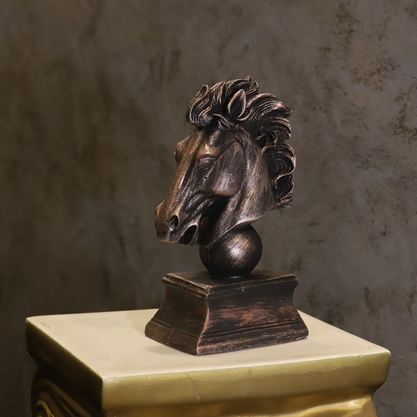 Horse Head Sculpture for Table Top Decor - Animal Statue, Metallic Sculpture, Decorative Figurine, Table Top Art