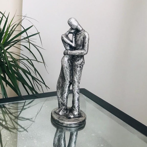 Man Hugging Woman Sculpture - Embracing Lovers - Couple in Love - Lovers Figurine- Romantic Modern Figurine - Living Room Statues