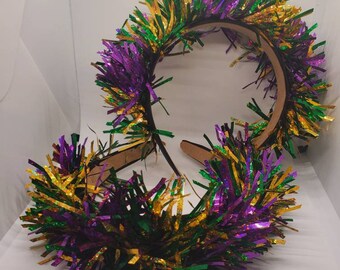 Mardi Gras Headband, Mardi Gras  Headbands, Mardi Gras  Knot Headband, Mardi Gras Hair Accessories, Tinsel  Headband, Fat Tuesday Headband