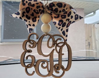 Personalized Monogram Car Charm | Laser-Cut Wood Rear View Mirror Decor | car accessories| Personalizable