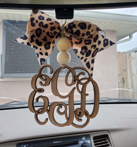 Personalized Monogram Car Charm | Laser-Cut Wood Rear View Mirror Decor | car accessories| Personalizable