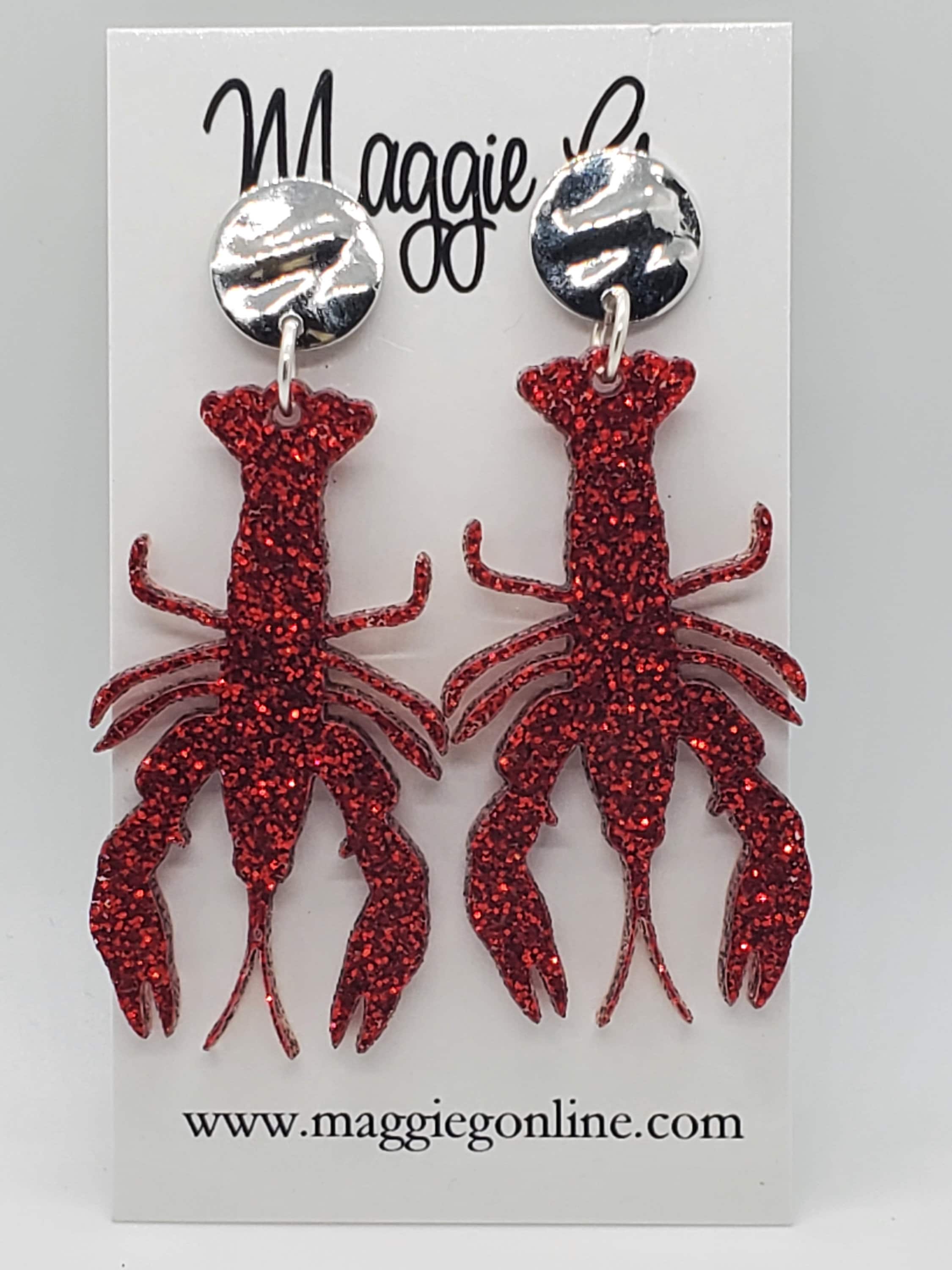 Red Mirror Crawfish Earrings