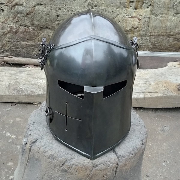 Halloween Medieval Barbuda Helmet with Stand ~ Knight Collectible Armor Costume Larp steel Helmet ~ Gift items