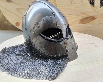 Halloween Viking chainmail Helmet, medieval maille Helmet, riveted chainmail Helmet for reenactment with stand