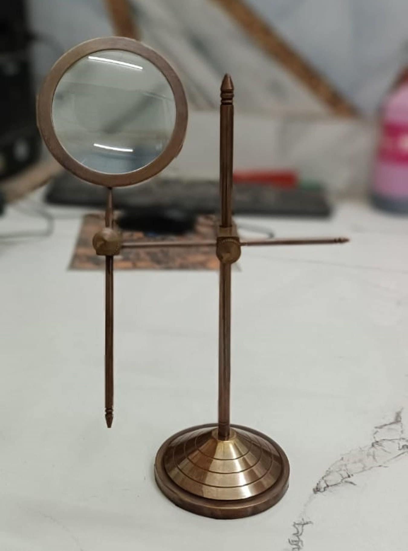 Brass Antique Finish Magnifier ~ Nautical Magnifying Glass ~ Magnifiers Working Table Decorative Map Reader Desk Top on Stand Gift