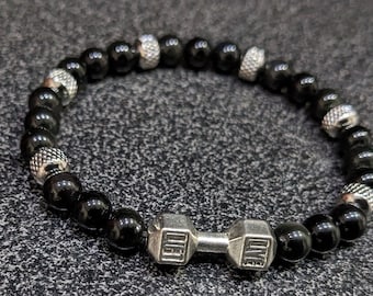 Stainless Steel + Obsidian Dumbbell Bracelet