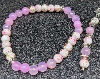 Cherry Blossom + Pink Agate Bracelet With Matching Keychain