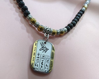 Anubis Tablet Necklace - Obsidian + Cracked Glass Gold