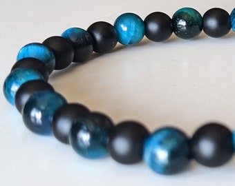 Onyx + Red/Blue/Teal Tiger Eye Bracelet