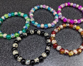 Acrylic Colour Splash & Crackle Glass Bead Bracelet