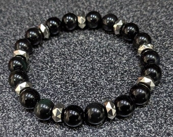 Obsidian + Silver Hex Bracelet