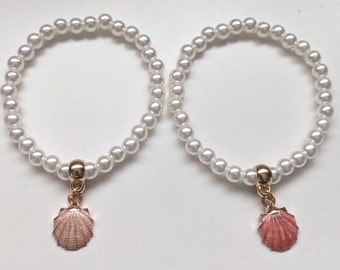 Blush Pink/Coral Sea Shell Charm Bracelet