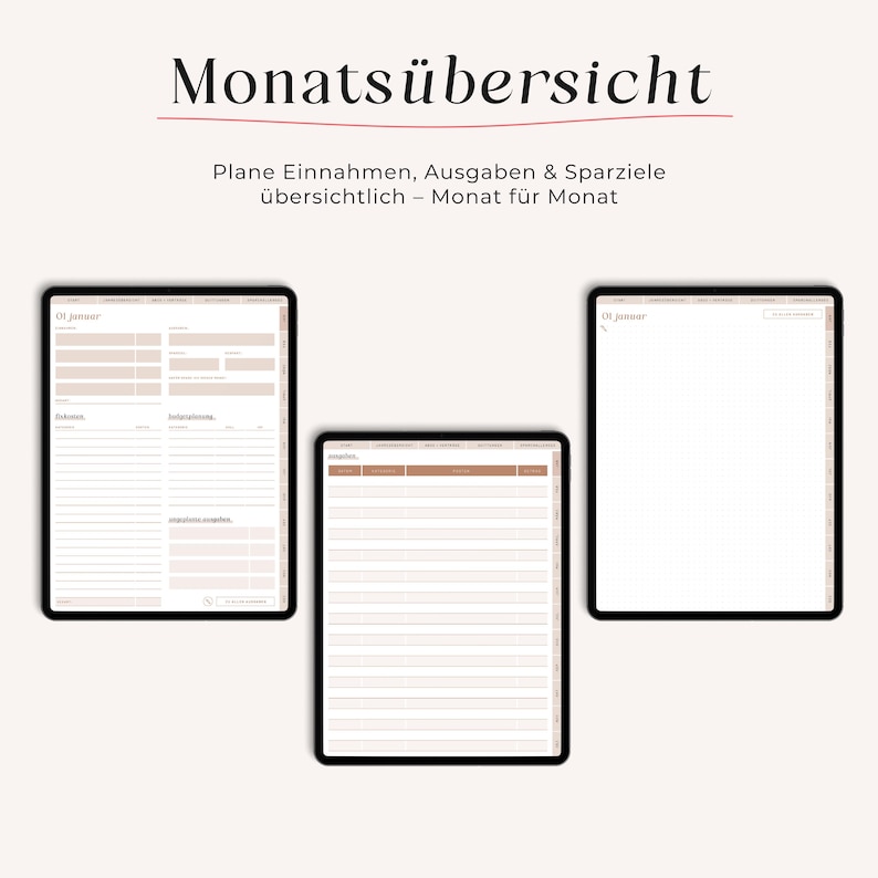 Digital Budget Planner (German) · Financial Planner for GoodNotes, Notability, XODO, Noteshelf · iPad + Tablet Planner · BEIGE image 5