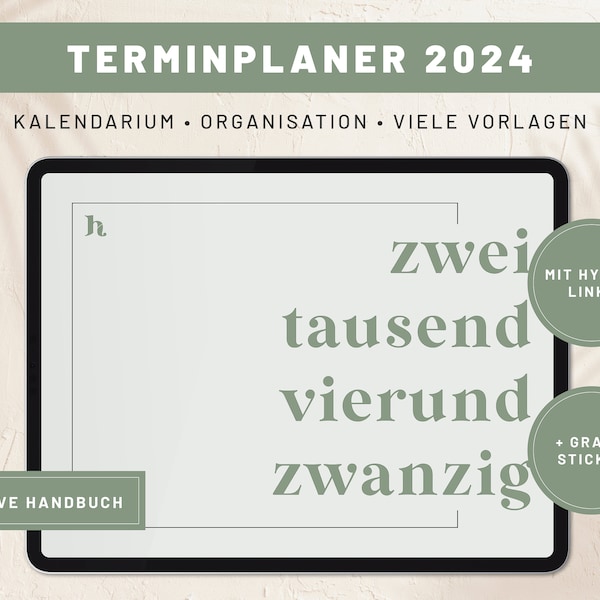 Digitaler Planer 2024 Deutsch · Januar-Dezember ·  Terminplaner für GoodNotes XODO Notability · GREEN