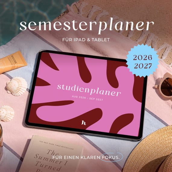 Digitaler Studienplaner Deutsch · Aug 2026 – Sep 2027 · Semesterplaner für Goodnotes, iPad, XODO · Studentenplaner CORAL
