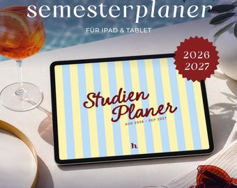 Planificador semestral 2026 27 Alemán digital · Agosto 2026-septiembre 2027 · Planificador de estudios Goodnotes, XODO, iPad · Planificador de estudiantes AMALFI