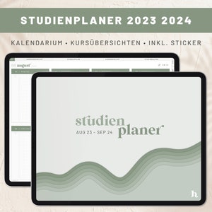 Digital study planner German Aug 2023 – Sep 2024 Semester planner for Goodnotes, iPad, XODO Student planner WAVES