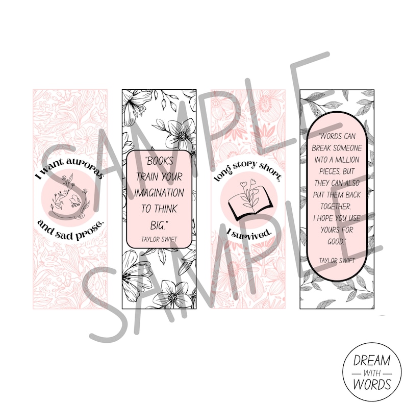 Taylor Swift Printable Bookmarks Instant Download PDF and JPG Etsy