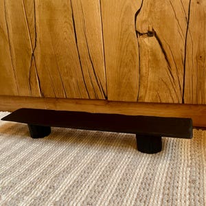 Scorched Oak Floor Bench – Artisan-Made Black Wood Piece