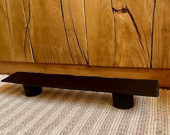 Scorched Oak Floor Bench – Artisan-Made Black Wood Piece