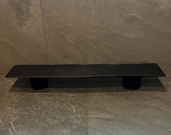 Blackened Oak Bench – Handcrafted Low Seat with Natural Oil Finish | low coffee table | Wabi-sabi console