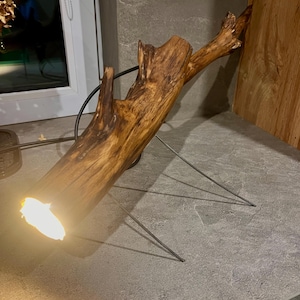 Handmade Wood Lamp | Bedside Lamp for Boho Homes | Nature-Inspired Driftwood Lamp | Handmade Oak & Steel Light | Rustic Style
