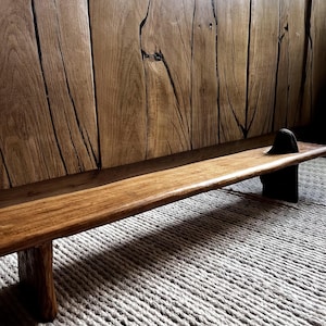 Kusa Bench — Oak + Stone Ritual Form | Wabi-Sabi Style Handmade Wooden Bench