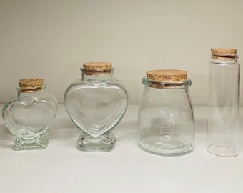 Heart- Shaped Glass Jar with Cork Lid Small Jar 90ml 4.75” H Bottle with Cork Lid  Sand Jar Spell Jar DIY Craft Jar