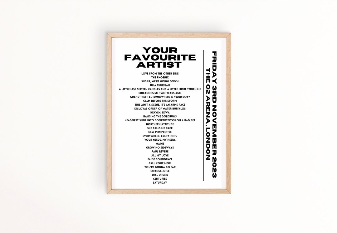 Customised Concert Setlist Print, Personalised Concert Setlist, Concert ...